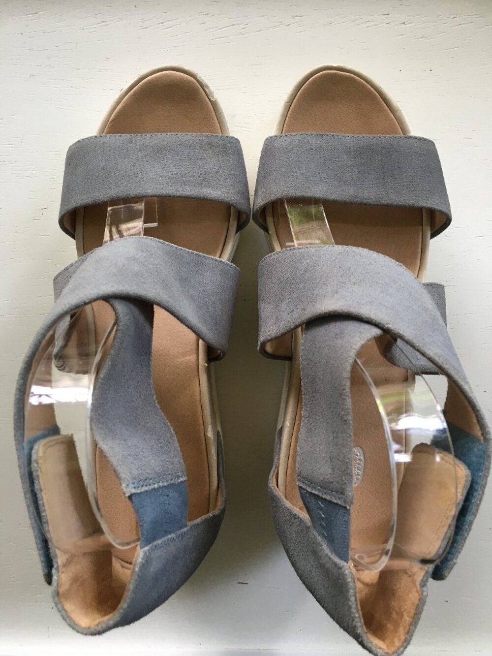 Dr. Scholl's Scout High Wedge Sandals Gray Blue Platform Size 10